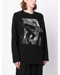 schwarzes bedrucktes Langarmshirt von Yohji Yamamoto