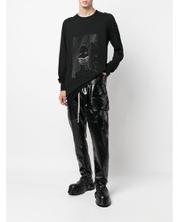 schwarzes bedrucktes Langarmshirt von Rick Owens DRKSHDW