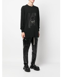 schwarzes bedrucktes Langarmshirt von Rick Owens DRKSHDW