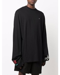 schwarzes bedrucktes Langarmshirt von Raf Simons