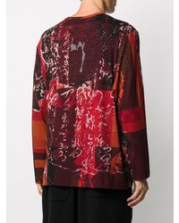 schwarzes bedrucktes Langarmshirt von Yohji Yamamoto