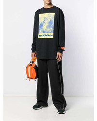 schwarzes bedrucktes Langarmshirt von Heron Preston