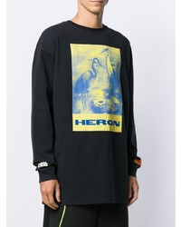 schwarzes bedrucktes Langarmshirt von Heron Preston