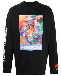 schwarzes bedrucktes Langarmshirt von Heron Preston