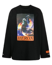 schwarzes bedrucktes Langarmshirt von Heron Preston