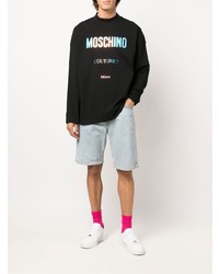 schwarzes bedrucktes Langarmshirt von Moschino