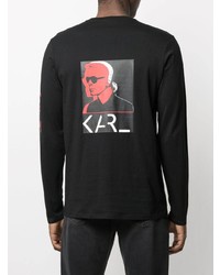 schwarzes bedrucktes Langarmshirt von Karl Lagerfeld