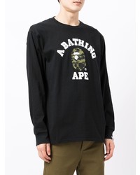 schwarzes bedrucktes Langarmshirt von A Bathing Ape