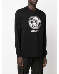schwarzes bedrucktes Langarmshirt von Versace