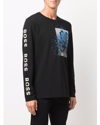 schwarzes bedrucktes Langarmshirt von BOSS