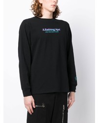 schwarzes bedrucktes Langarmshirt von A Bathing Ape