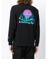 schwarzes bedrucktes Langarmshirt von A Bathing Ape