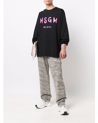 schwarzes bedrucktes Langarmshirt von MSGM