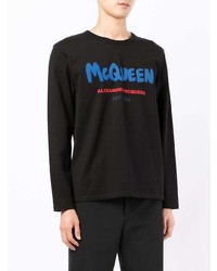 schwarzes bedrucktes Langarmshirt von Alexander McQueen