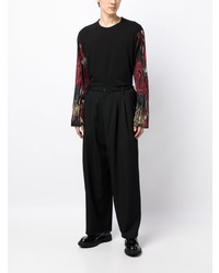 schwarzes bedrucktes Langarmshirt von Yohji Yamamoto