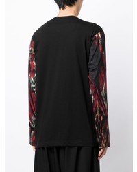 schwarzes bedrucktes Langarmshirt von Yohji Yamamoto