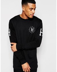 schwarzes bedrucktes Langarmshirt von HUF