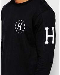 schwarzes bedrucktes Langarmshirt von HUF