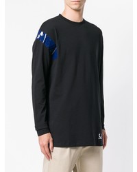 schwarzes bedrucktes Langarmshirt von Raf Simons X Fred Perry