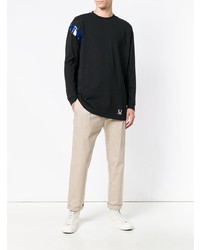 schwarzes bedrucktes Langarmshirt von Raf Simons X Fred Perry