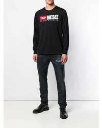 schwarzes bedrucktes Langarmshirt von Diesel