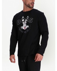 schwarzes bedrucktes Langarmshirt von BOSS