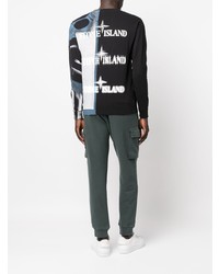 schwarzes bedrucktes Langarmshirt von Stone Island