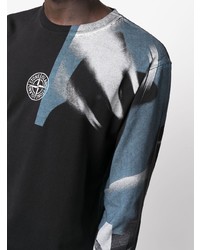 schwarzes bedrucktes Langarmshirt von Stone Island