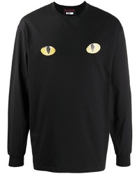 schwarzes bedrucktes Langarmshirt von MSGM