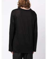 schwarzes bedrucktes Langarmshirt von Yohji Yamamoto