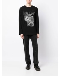 schwarzes bedrucktes Langarmshirt von Yohji Yamamoto