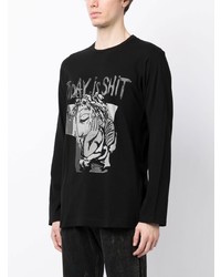 schwarzes bedrucktes Langarmshirt von Yohji Yamamoto