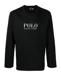 schwarzes bedrucktes Langarmshirt von Polo Ralph Lauren