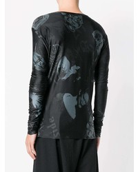 schwarzes bedrucktes Langarmshirt von Yohji Yamamoto