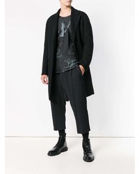 schwarzes bedrucktes Langarmshirt von Yohji Yamamoto