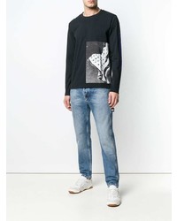 schwarzes bedrucktes Langarmshirt von Calvin Klein Jeans