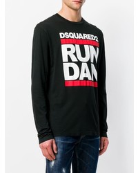 schwarzes bedrucktes Langarmshirt von DSQUARED2