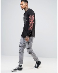 schwarzes bedrucktes Langarmshirt von Asos