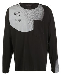 schwarzes bedrucktes Langarmshirt von Stone Island Shadow Project