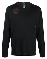 schwarzes bedrucktes Langarmshirt von Stone Island Shadow Project