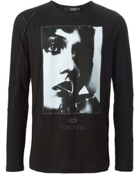 schwarzes bedrucktes Langarmshirt von Tom Rebl