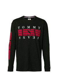 schwarzes bedrucktes Langarmshirt von Tommy Jeans