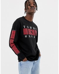 schwarzes bedrucktes Langarmshirt von Tommy Jeans