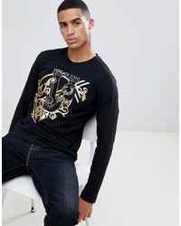 schwarzes bedrucktes Langarmshirt von Versace Jeans