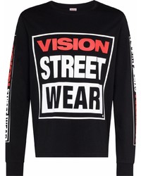 schwarzes bedrucktes Langarmshirt von Vision Street Wear