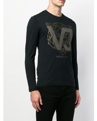 schwarzes bedrucktes Langarmshirt von Versace