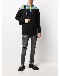 schwarzes bedrucktes Langarmshirt von Marcelo Burlon County of Milan