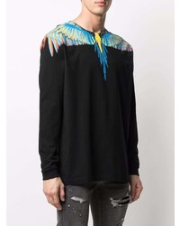 schwarzes bedrucktes Langarmshirt von Marcelo Burlon County of Milan