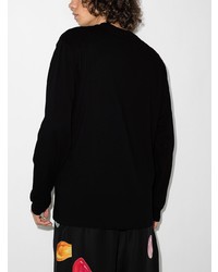 schwarzes bedrucktes Langarmshirt von Yohji Yamamoto