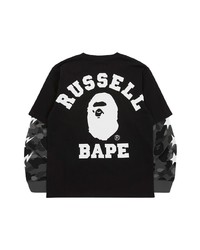 schwarzes bedrucktes Langarmshirt von A Bathing Ape